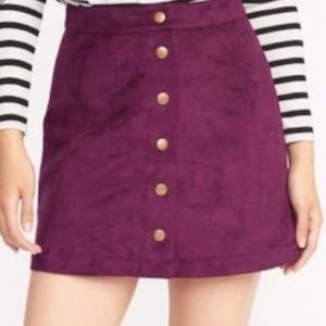 Purple snap button suede mini skirt